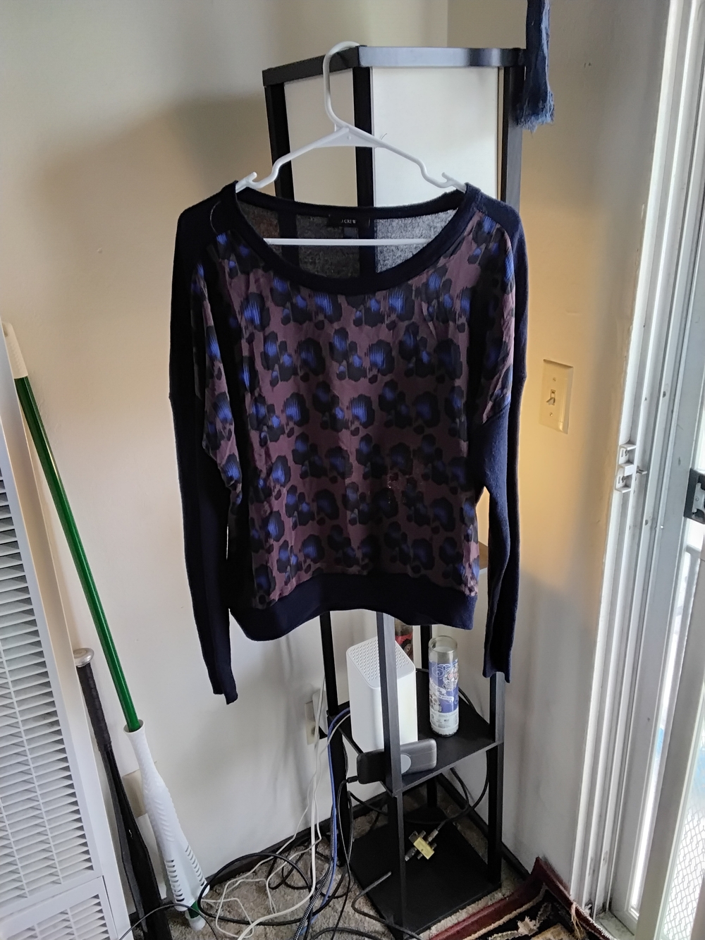 J. Crew Navy and Blue Leopard Print 100% Silk Pullover